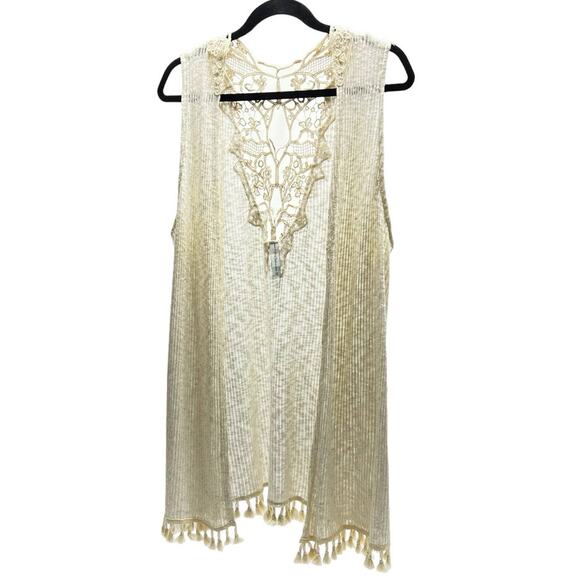 YUNI Sweaters - Yuni Los Angeles Cardigan Open Front Crochet & Tassels Women's Size XL